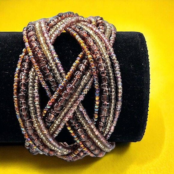 Purple Colorful Beaded Open Cuff Braided Bracelet! - Picture 1 of 7